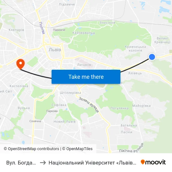 Вул. Богданівська to Національний Університет «Львівська Політехніка» map