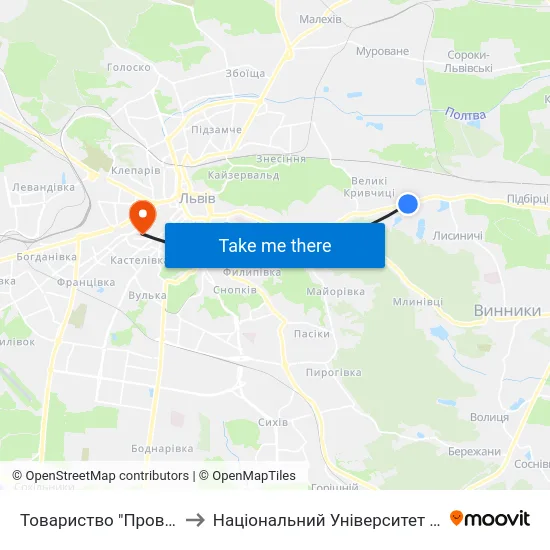 Товариство "Провесінь-Агроінвест" to Національний Університет «Львівська Політехніка» map