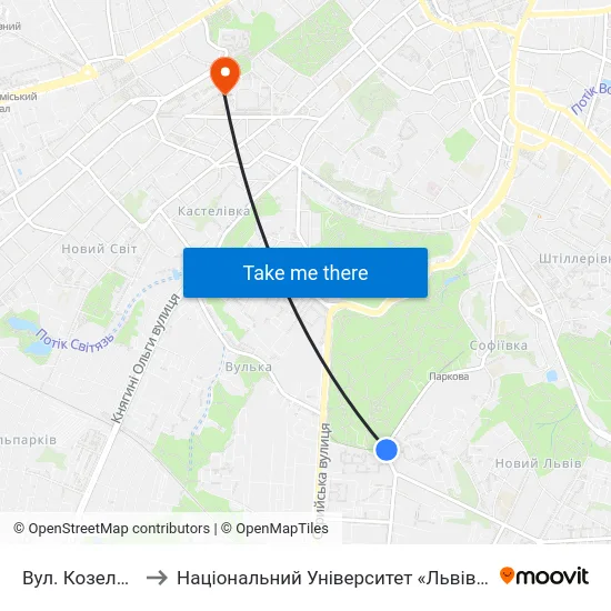 Вул. Козельницька to Національний Університет «Львівська Політехніка» map