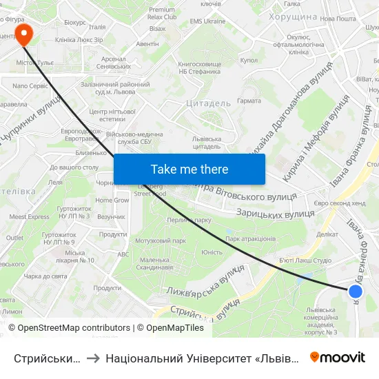 Стрийський Парк to Національний Університет «Львівська Політехніка» map