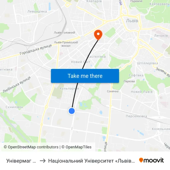 Універмаг "Океан" to Національний Університет «Львівська Політехніка» map