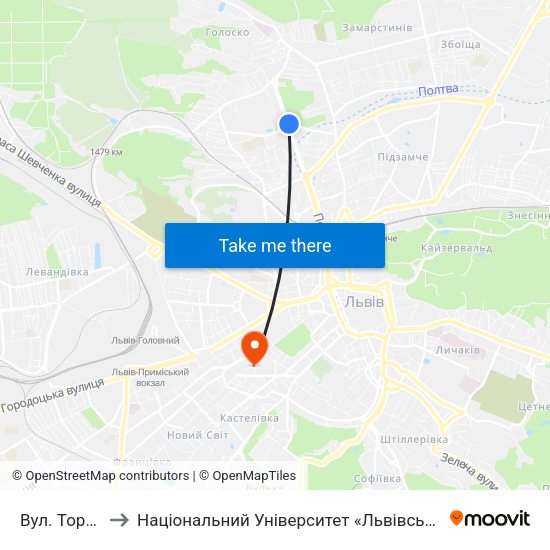 Вул. Торф'Яна to Національний Університет «Львівська Політехніка» map
