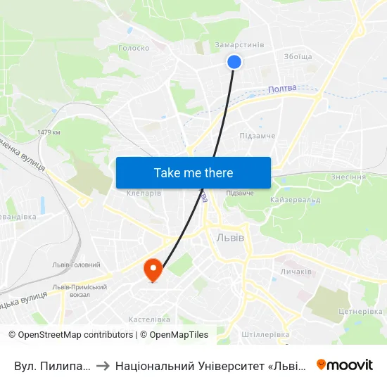 Вул. Пилипа Орлика to Національний Університет «Львівська Політехніка» map