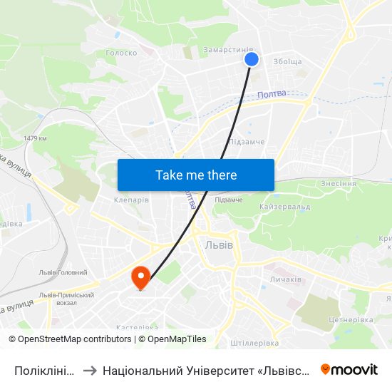 Поліклініка №2 to Національний Університет «Львівська Політехніка» map