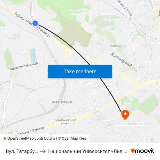 Вул. Татарбунарська to Національний Університет «Львівська Політехніка» map
