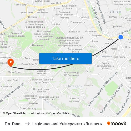 Пл. Галицька to Національний Університет «Львівська Політехніка» map