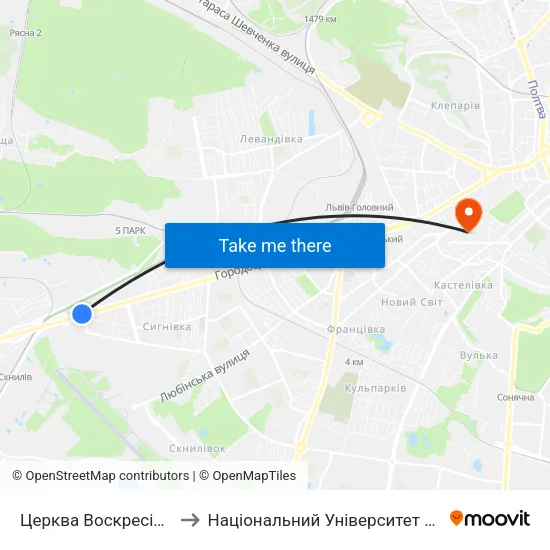 Церква Воскресіння Господнього to Національний Університет «Львівська Політехніка» map