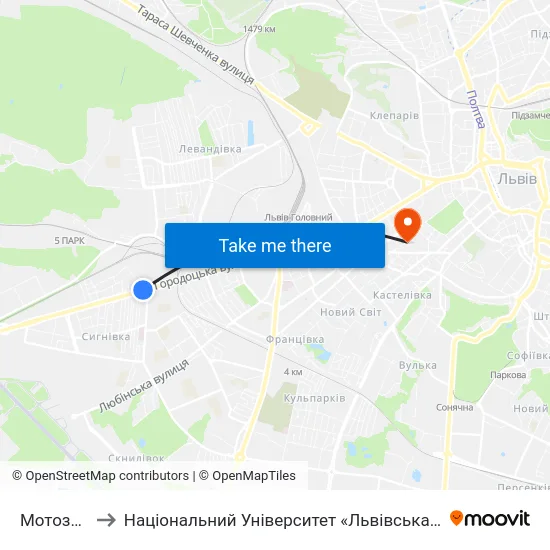 Мотозавод to Національний Університет «Львівська Політехніка» map