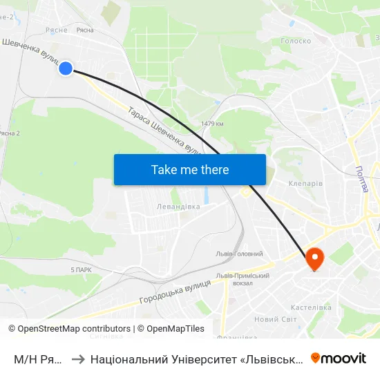 М/Н Рясне-1 to Національний Університет «Львівська Політехніка» map