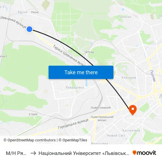 М/Н Рясне-1 to Національний Університет «Львівська Політехніка» map