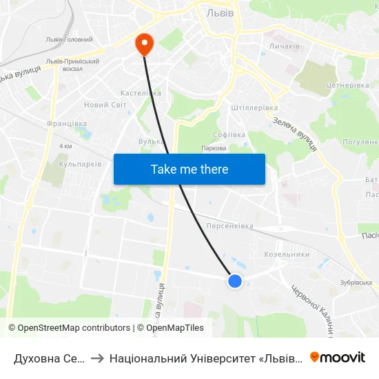 Духовна Семінарія to Національний Університет «Львівська Політехніка» map