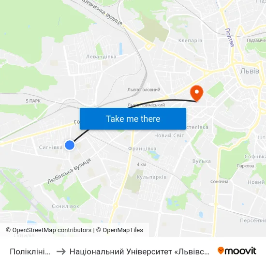 Поліклініка №5 to Національний Університет «Львівська Політехніка» map