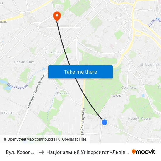 Вул. Козельницька to Національний Університет «Львівська Політехніка» map