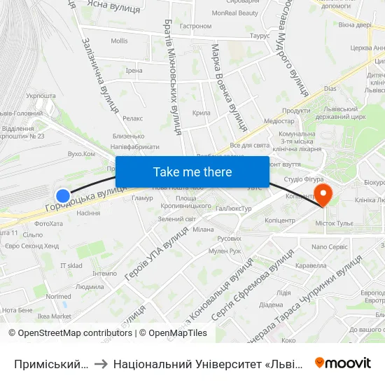 Приміський Вокзал to Національний Університет «Львівська Політехніка» map