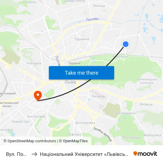 Вул. Польова to Національний Університет «Львівська Політехніка» map