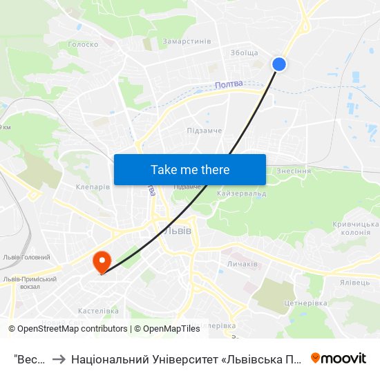 "Весна" to Національний Університет «Львівська Політехніка» map