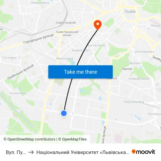 Вул. Пулюя to Національний Університет «Львівська Політехніка» map