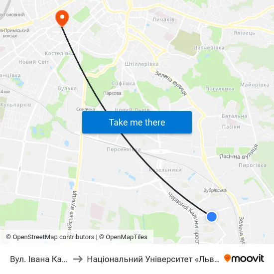 Вул. Івана Кавалерідзе to Національний Університет «Львівська Політехніка» map