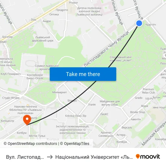 Вул. Листопадового Чину to Національний Університет «Львівська Політехніка» map