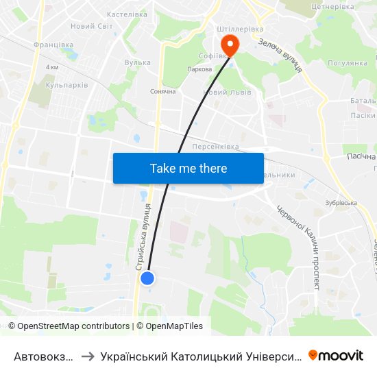 Автовокзал to Український Католицький Університет map