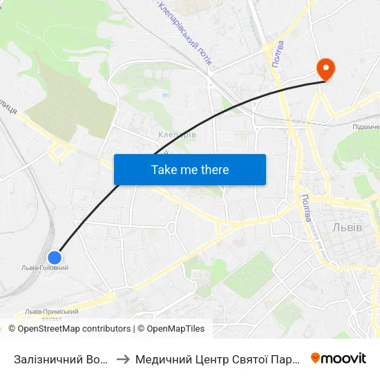 Залізничний Вокзал to Медичний Центр Святої Параскеви map
