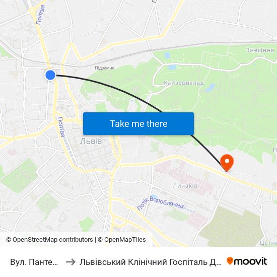 Вул. Пантелеймона Куліша to Львівський Клінічний Госпіталь Державної Прикордонної Служби України map
