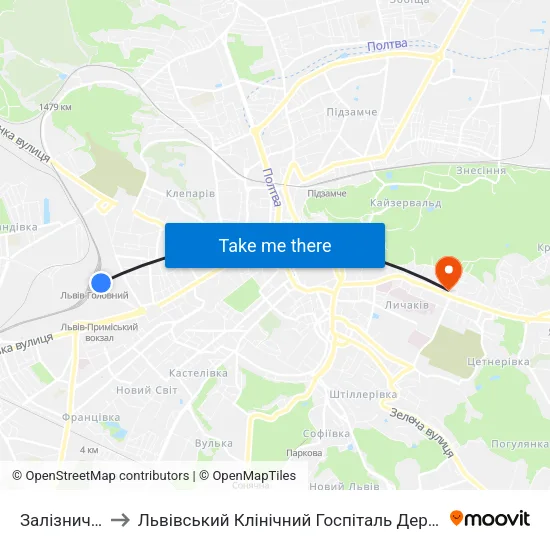 Залізничний Вокзал to Львівський Клінічний Госпіталь Державної Прикордонної Служби України map