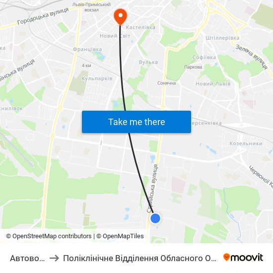 Автовокзал to Поліклінічне Відділення Обласного Онкодиспансера map