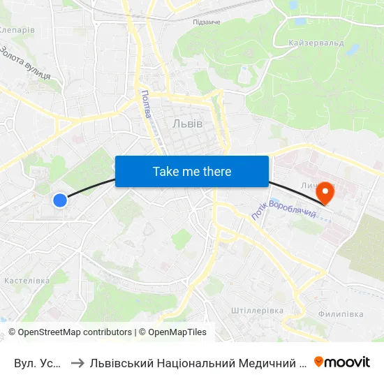 Вул. Устияновича to Львівський Національний Медичний Університет Імені Данила Галицького map