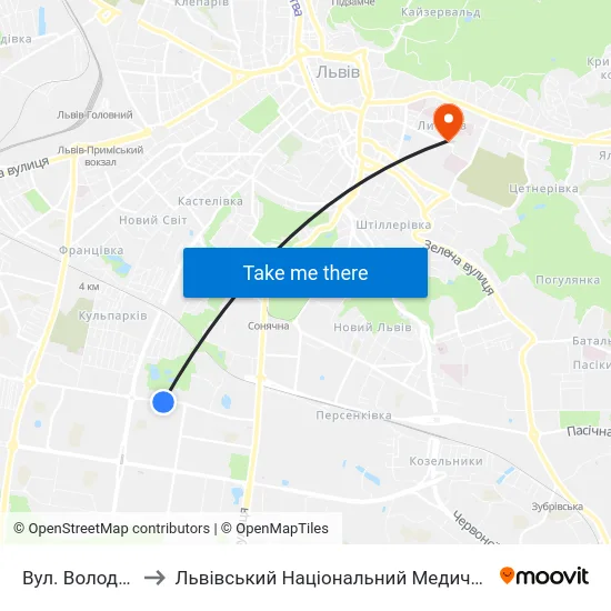 Вул. Володимира Великого to Львівський Національний Медичний Університет Імені Данила Галицького map