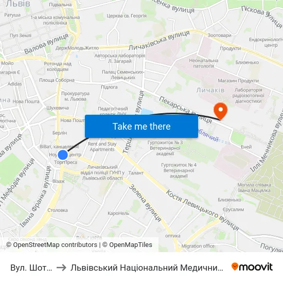 Вул. Шота Руставелі to Львівський Національний Медичний Університет Імені Данила Галицького map