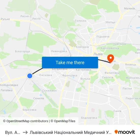 Вул. Авіаційна to Львівський Національний Медичний Університет Імені Данила Галицького map