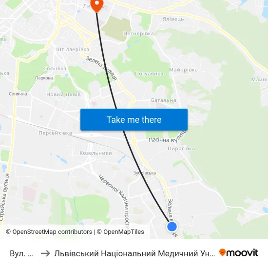 Вул. Надійна to Львівський Національний Медичний Університет Імені Данила Галицького map