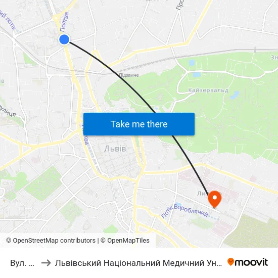 Вул. Хімічна to Львівський Національний Медичний Університет Імені Данила Галицького map