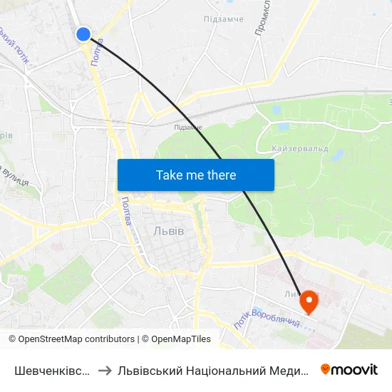 Шевченківська Адміністрація to Львівський Національний Медичний Університет Імені Данила Галицького map