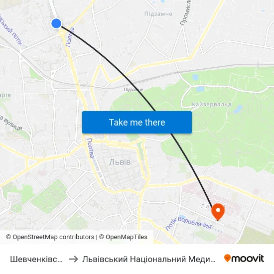 Шевченківська Адміністрація to Львівський Національний Медичний Університет Імені Данила Галицького map