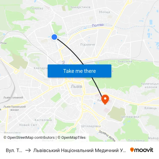 Вул. Торф'Яна to Львівський Національний Медичний Університет Імені Данила Галицького map