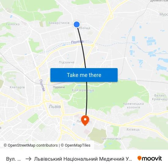 Вул. Плугова to Львівський Національний Медичний Університет Імені Данила Галицького map