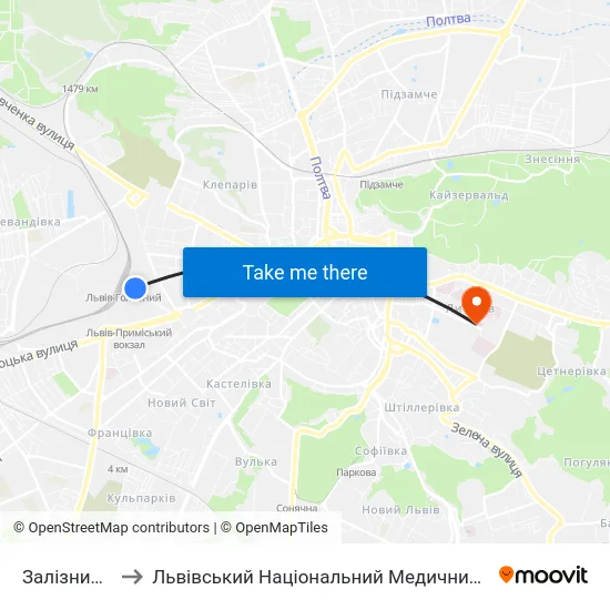 Залізничний Вокзал to Львівський Національний Медичний Університет Імені Данила Галицького map