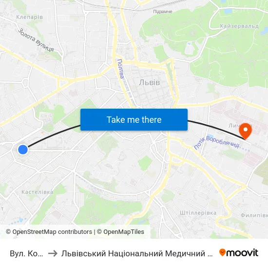 Вул. Коновальця to Львівський Національний Медичний Університет Імені Данила Галицького map