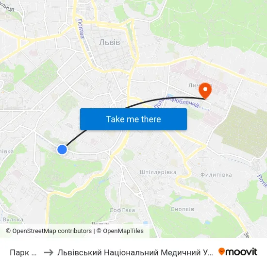 Парк Культури to Львівський Національний Медичний Університет Імені Данила Галицького map