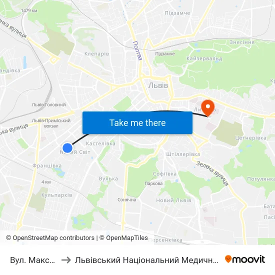 Вул. Максима Залізняка to Львівський Національний Медичний Університет Імені Данила Галицького map