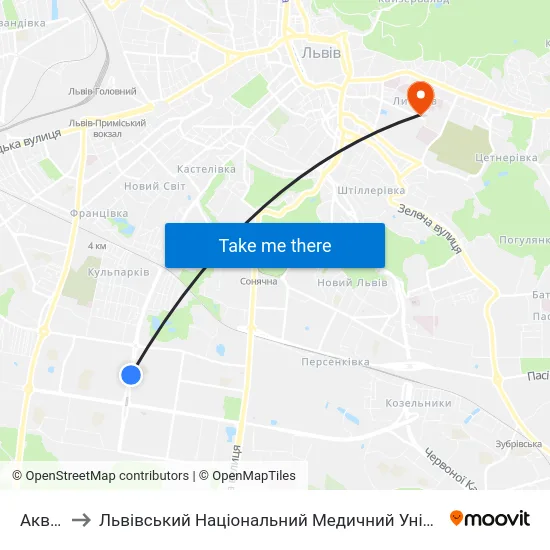 Аквапарк to Львівський Національний Медичний Університет Імені Данила Галицького map
