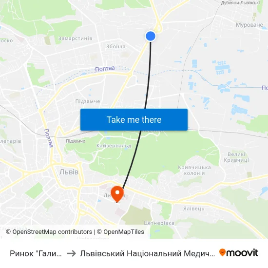 Ринок "Галицьке Перехрестя" to Львівський Національний Медичний Університет Імені Данила Галицького map