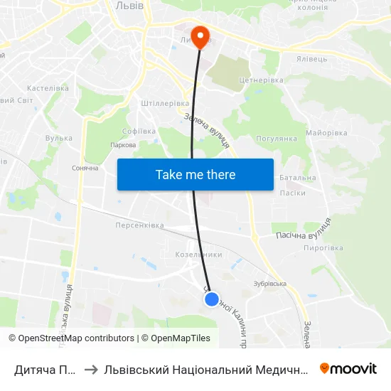 Дитяча Поліклініка №4 to Львівський Національний Медичний Університет Імені Данила Галицького map