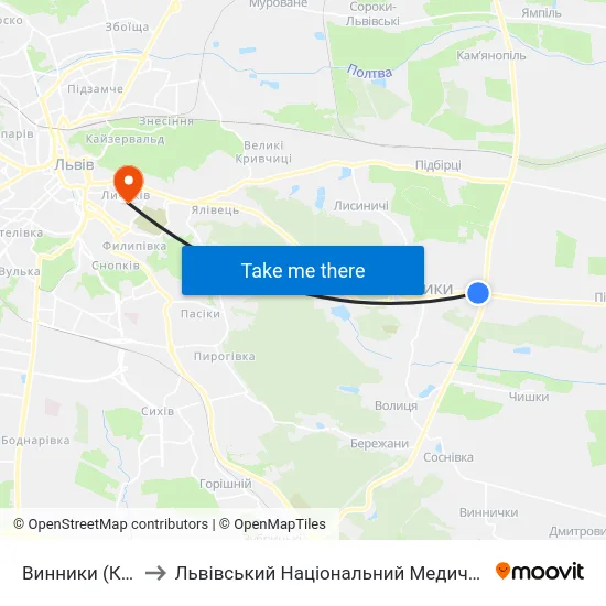 Винники (Кільцева Дорога) to Львівський Національний Медичний Університет Імені Данила Галицького map