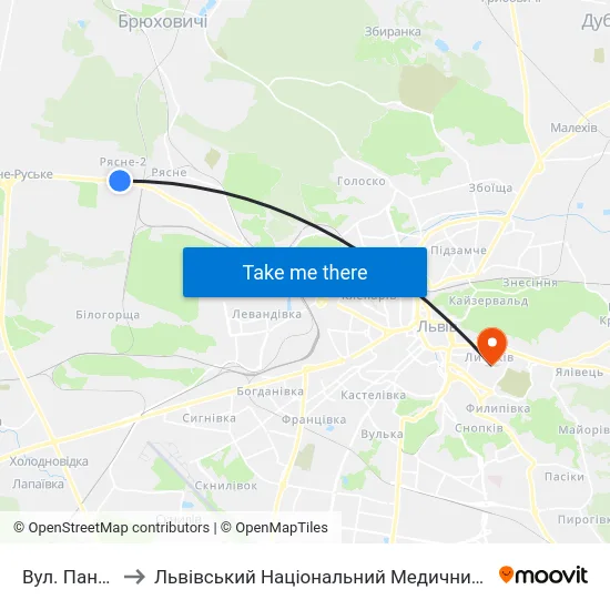 Вул. Панаса Сотника to Львівський Національний Медичний Університет Імені Данила Галицького map