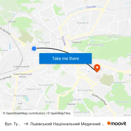 Вул. Турянського to Львівський Національний Медичний Університет Імені Данила Галицького map