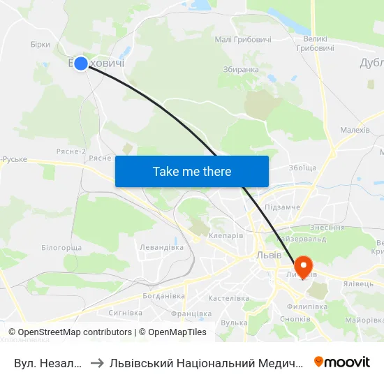 Вул. Незалежності України to Львівський Національний Медичний Університет Імені Данила Галицького map