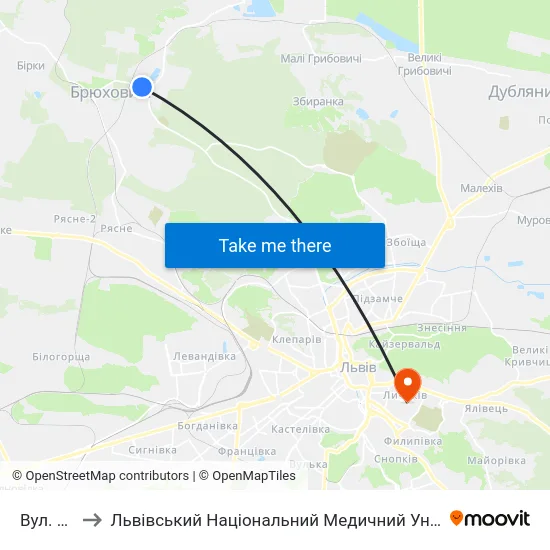 Вул. Пляжна to Львівський Національний Медичний Університет Імені Данила Галицького map